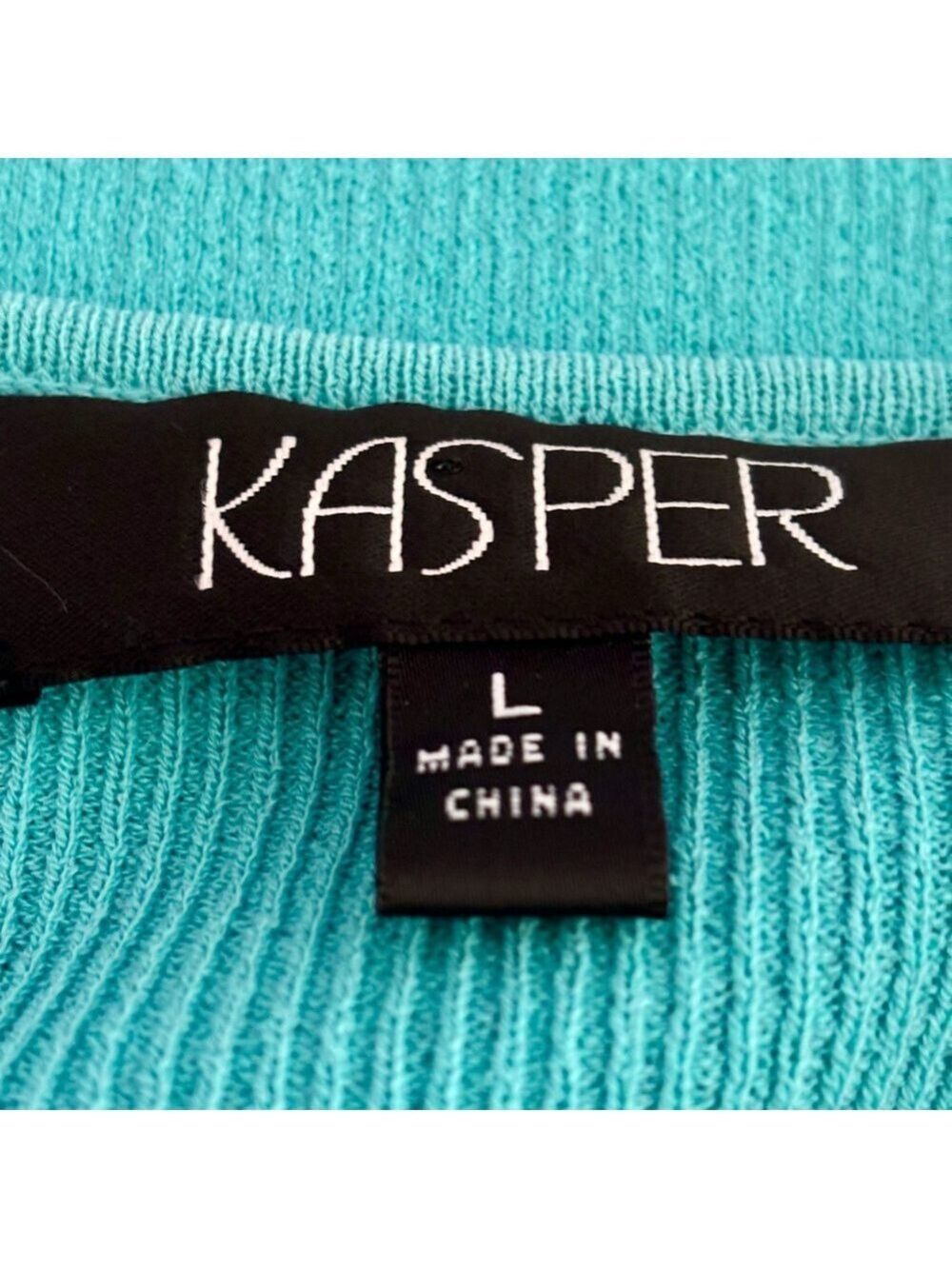 Kasper Turquoise Ribbed Knit Top | Wide Square Neck | Size Large - Picture 9 of 10